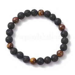 2 комплект из 2 круглых эластичных браслетов из натуральной лавы и тигрового глаза для женщин и мужчин BJEW-JB12248