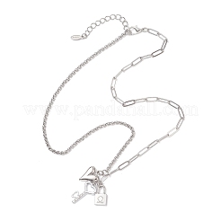 Подвеска в виде сердца с замком-ключом из сплава и кристаллами горного хрусталя&nbsp;NJEW-JN05620