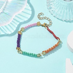 Плетеные браслеты-цепочки из вощеного полиэстера с прямоугольными звеньями BJEW-JB10001