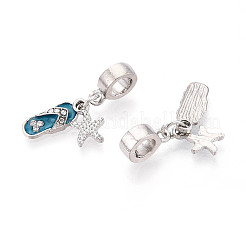 Европейские подвески из сплава хрустальных страз и стальной синей эмали&nbsp;FIND-N009-19P