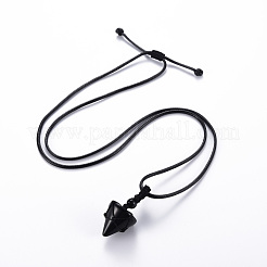 Ожерелье с кулоном из натурального обсидиана&nbsp;NJEW-Q313-001D