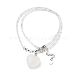 Ожерелья с подвеской в виде сердца из натурального кварца и горного хрусталя&nbsp;NJEW-G143-02I