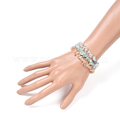 Чипсы натуральный рутиловый кварц и цветочные браслеты из амазонита и солнечного камня из бусинок стрейч-стрейч BJEW-JB05332-06