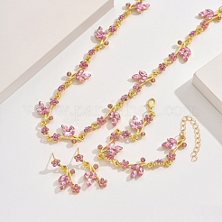 Ожерелья и браслеты из цветочного сплава со стразами и серьги-гвоздики FS-WG778CB-01