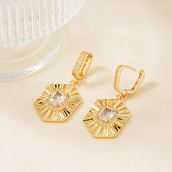 Элегантные шестигранные латунные серьги-кольца с прозрачным кубическим цирконием MI6805