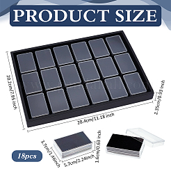 18 шт. прямоугольные пластиковые футляры для бриллиантов с губкой внутри и черными поддонами из искусственной кожи&nbsp;CON-WH0001-51A