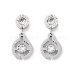 Плоские круглые серьги-гвоздики из нержавеющей стали 304 с микропаве из прозрачных кубических цирконий EJEW-Z089-28P