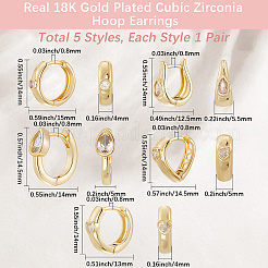 5 пара серег-колец в 5 стилях с латунным микропаве из прозрачного кубического циркония EJEW-BBC0002-02