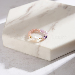 Кольца с бусинами из натурального розового опала и сиреневого нефрита RJEW-G331-01G