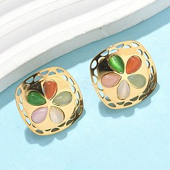 Комплекты из ожерелий и серег-гвоздиков из нержавеющей стали 304 с подвесками в виде цветка кошачий глаз для женщин SJEW-B020-04G