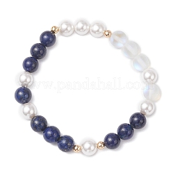 Женские браслеты из круглых бусин с натуральным лазуритом&nbsp;BJEW-JB12548