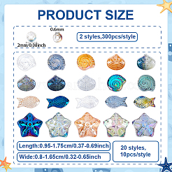 800 шт. стеклянные бусины с гальваническим покрытием на тему океана EGLA-ME0001-01