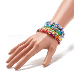 7шт 7 цвета побрякушки круглые стеклянные бусины стрейч браслеты набор&nbsp;BJEW-JB07747