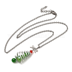 Подвеска в виде рождественской елки из алюминия и зеленого стекла NJEW-JN05423