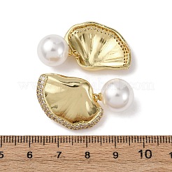 Серьги-гвоздики в форме листа с микропаве из прозрачного кубического циркония из латуни EJEW-H165-03A-G