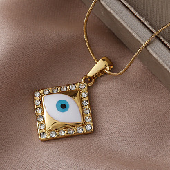 Модный кулон в виде ромба с эмалью в виде сглаза из нержавеющей стали 304 с мультяшным рисунком для женщин.&nbsp;MQ6271