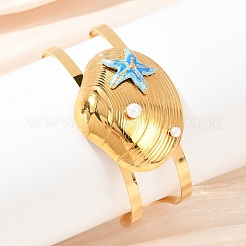 Браслеты-манжеты в форме ракушки из нержавеющей стали 304 с эмалью для женщин BJEW-A049-04B-G