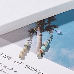 Круглые серьги с подвесками из бисера и драгоценными камнями EJEW-JE04873