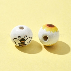 10шт деревянные бусины с тематическим принтом пчел WOOD-FS0001-15