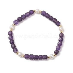 Эластичные браслеты для женщин из натурального аметиста и культивированного пресноводного жемчуга.&nbsp;BJEW-JB13327