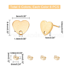 30 шт. 5 цвета ионного покрытия (IP) в форме сердца из нержавеющей стали 304 фурнитура для сережек-гвоздиков EJEW-DC0001-01