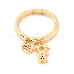 Регулируемое кольцо с подвеской в виде девушки и сердца с кубическим цирконием RJEW-C024-07G