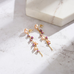 Серьги-гвоздики с натуральным лепидолитом EJEW-G412-02G