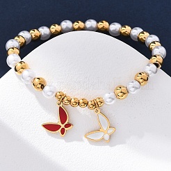 201 браслет из нержавеющей стали с круглыми бусинами BJEW-C090-03G-D