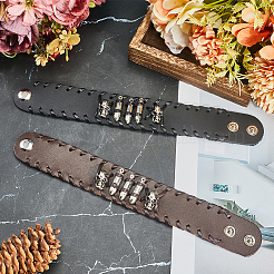 2 шт. 2 цвета браслеты из кожи с черепом на Хэллоуин для мужчин&nbsp;BJEW-GF0001-29