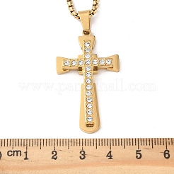 201 кулон-крест из нержавеющей стали с кристаллами и стразами NJEW-H065-08G