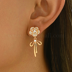 Элегантные серьги-гвоздики с бантом и цветком из прозрачных кубических цирконий из латуни OP0904
