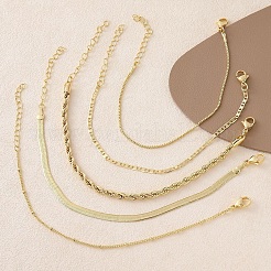 5 шт. набор из 5-х латунных цепочных браслетов для женщин&nbsp;BJEW-D357-01G