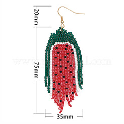 Серьги-подвески из бисера ручной работы в виде арбуза&nbsp;PQ8750