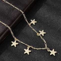 Ожерелья с подвесками в виде морских звезд из латуни с прозрачным фианитом и прозрачным фианитом&nbsp;NJEW-B157-06G