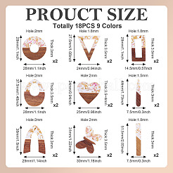 18шт 9 стиля подвески из прозрачной смолы и орехового дерева&nbsp;RESI-TA0003-35