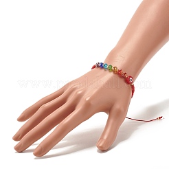 Плоский круглый браслет лэмпворк с плетеными бусинами от сглаза BJEW-JB07234-01