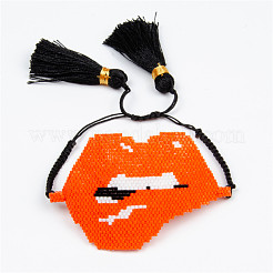 Браслет Миюки из плетеных бусин с двойной кисточкой BJEW-A121-10A