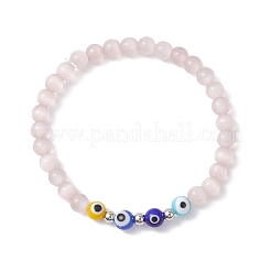 Браслеты из круглых бусин ручной работы с эффектом кошачьего глаза и сглаза для женщин BJEW-JB12289-02