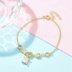 Браслеты с подвесками из латуни с микропаве из прозрачных кубических цирконий для женщин&nbsp;BJEW-C083-01B-G