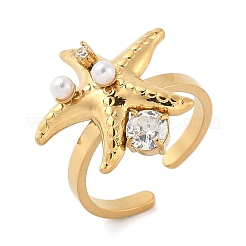 Кольца-манжеты из нержавеющей стали 304 с микропаве из кубического циркония и пластиковым жемчугом&nbsp;RJEW-D310-02A-G