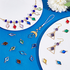 24 шт. 12-х цветные подвески из латуни и редкоземельного ромбовидного стекла&nbsp;KK-PH0013-32