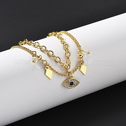 Многорядные браслеты с подвесками из латуни с микропаве из кубического циркония BJEW-U020-15G