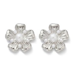 Серьги-гвоздики из искусственного жемчуга с цветком из латуни и АБС-пластика EJEW-M082-08P