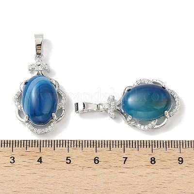 Овальные подвески из натурального синего агата с полосками (окрашенные и нагретые) G-NH0025-15P-06-1