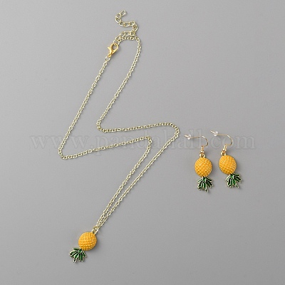 Подвеска из ананаса из сплава и серьги с подвесками AJEW-WH0413-14-1