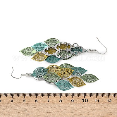 Серьги-подвески в форме листьев из нержавеющей стали 430 EJEW-A137-06P-02-1