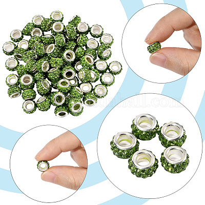 80 шт. полимерная глина со стразами европейские бусины с большими отверстиями с серебряными латунными сердечниками FPDL-LT0001-02B-1