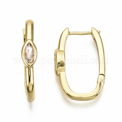 Серьги-кольца Huggie из латуни с прозрачным фианитом и прозрачным фианитом EJEW-T046-14G-NF-1