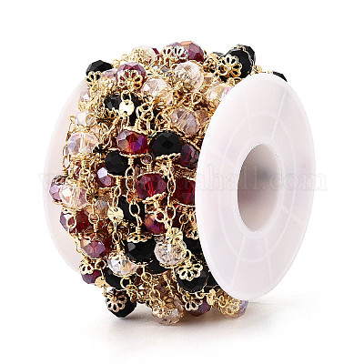 Цепочки ручной работы из латуни и стеклянных бусин KK-N281-10G-1