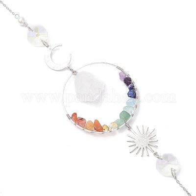 Латунное кольцо и чакра из натуральных смешанных драгоценных камней HJEW-JM04487-1